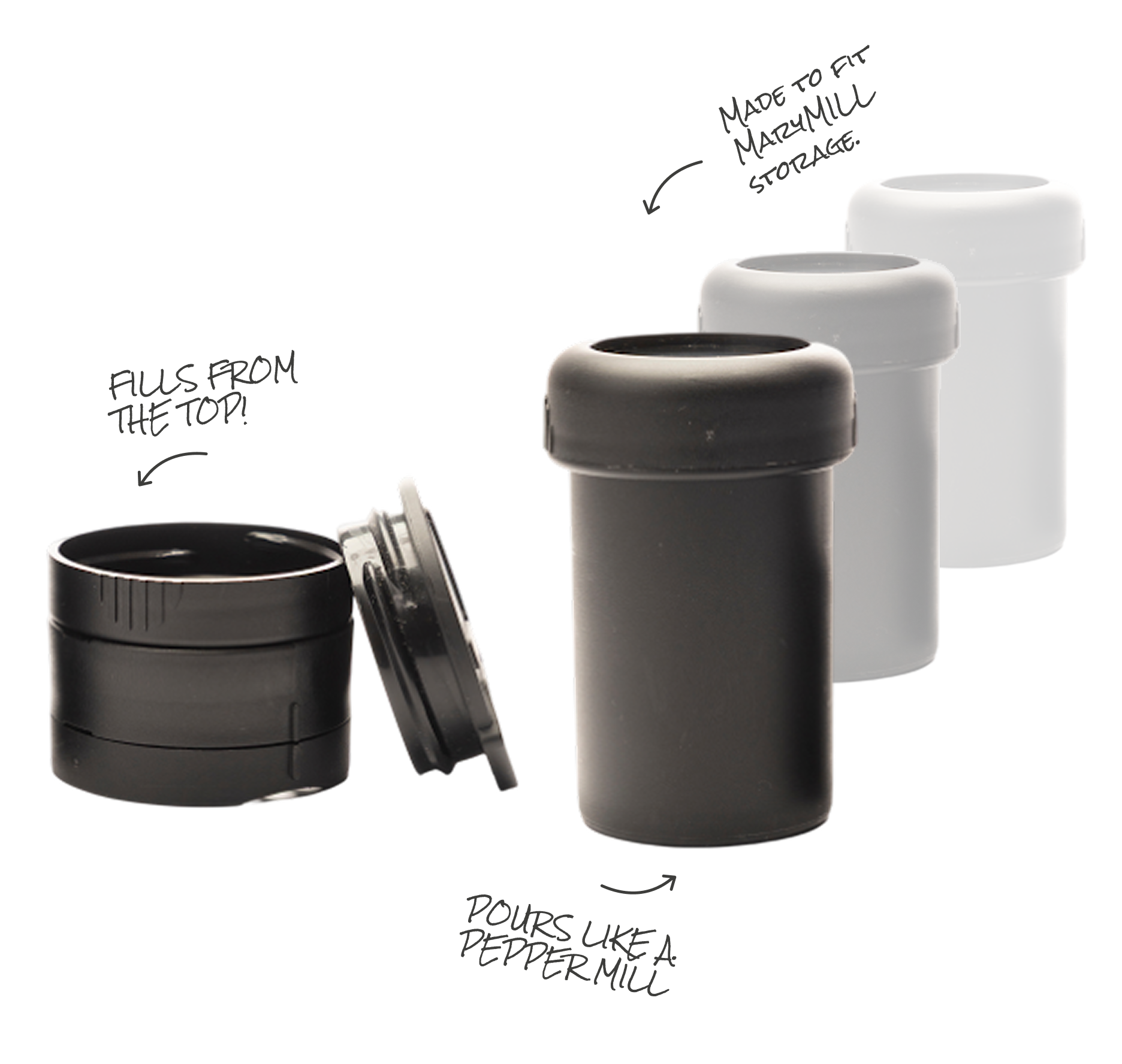 MaryMILL grinder and compatible storage system